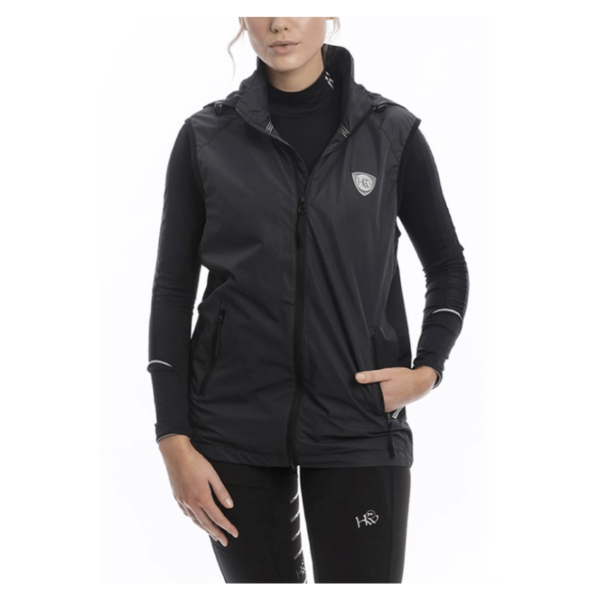 Black hooded equestrian riding vest.