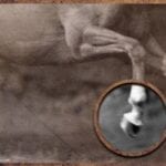 Here's an alt tag for the image: Sepia photo of horse's leg and hoof.