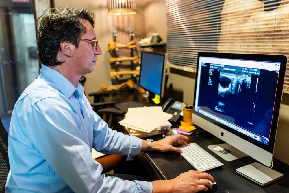 Man reviewing ultrasound image on computer.