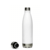 White stainless steel water bottle with cap.