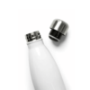 White stainless steel water bottle and lid.