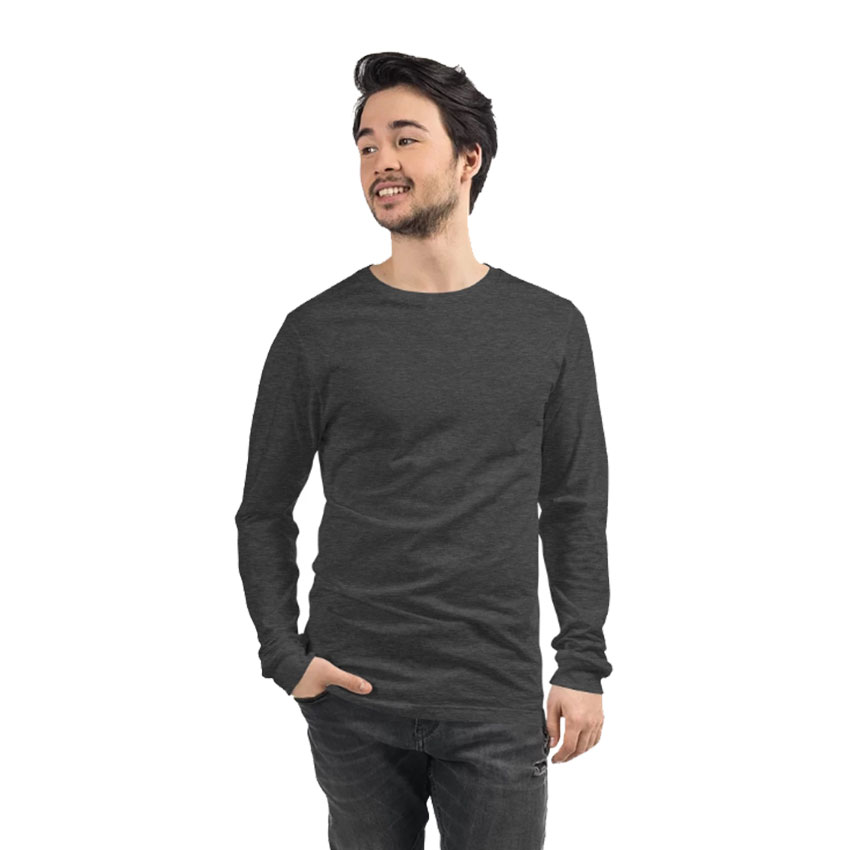 Man in dark gray long-sleeve shirt.